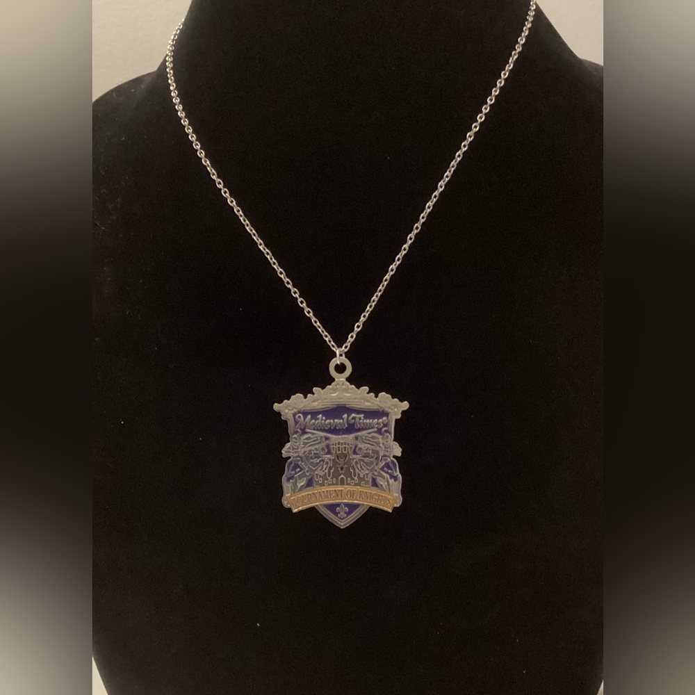 Medieval Times Womens Jewelry 2 Inch Pendant on Silver Tone Chain Purple Gold